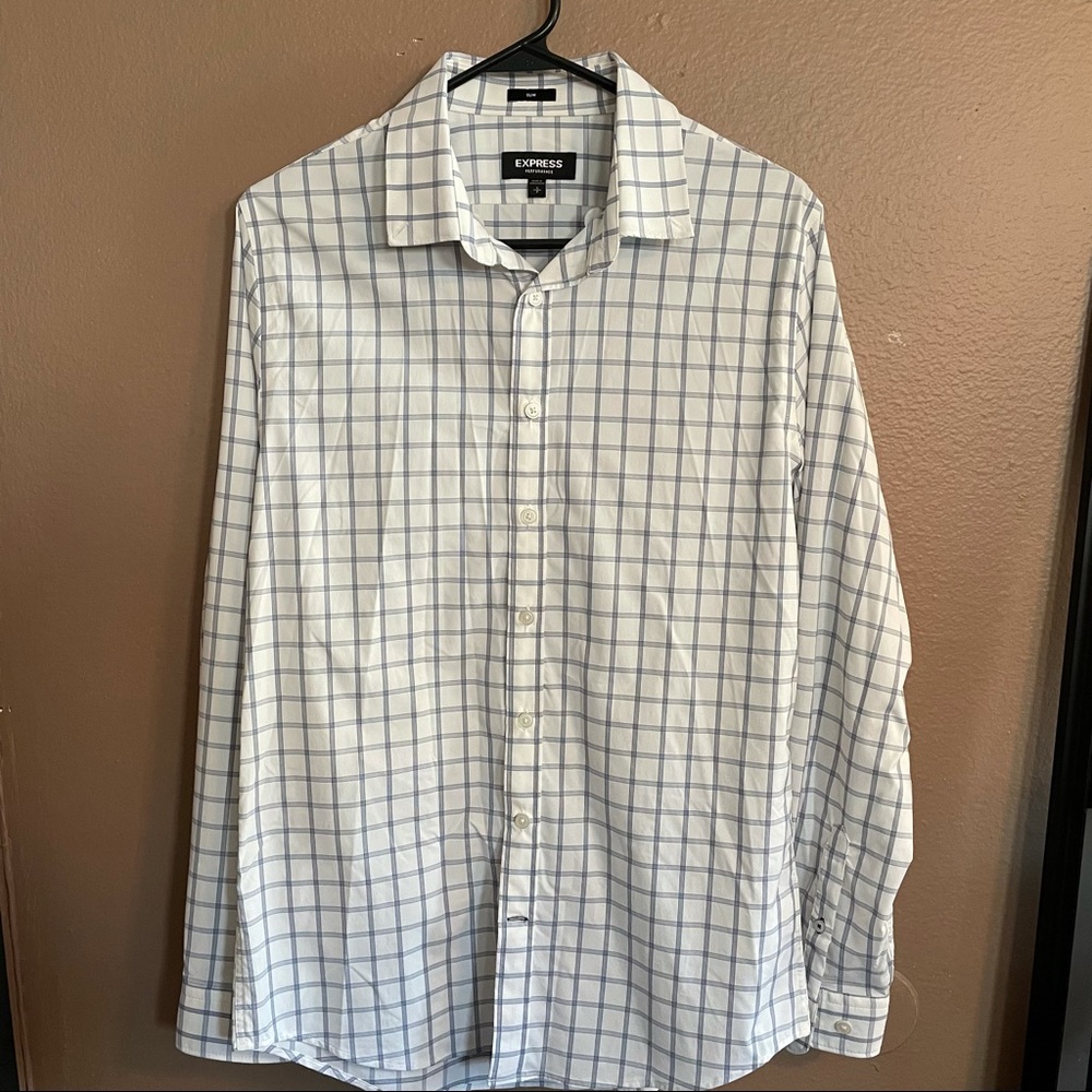 Express small slim fit performance dress shirt.